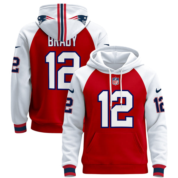 Men's New England Patriots 2024 Pullover Hoodie - All Stitched - Red Alternate - Tom Brady — view 1