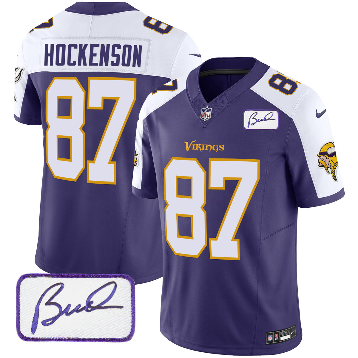 Men's Vikings Bud Grant Patch Classic Limited Jersey V6 - All Stitched - Purple Alternate - T.J. Hockenson — view 1