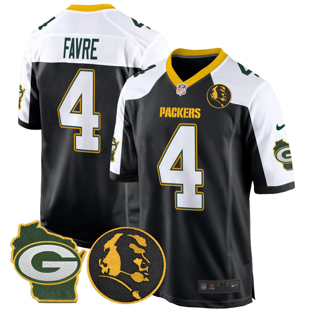 Men's Packers John Madden & Home Patch Game Jersey - All Stitched - Black Alternate - Brett Favre — view 1