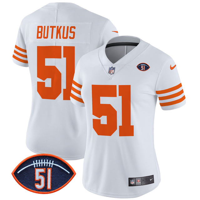Women's Chicago Bears Dick Butkus Patch Throwback Vapor Limited Jersey - All Stitched - White - Dick Butkus — view 1