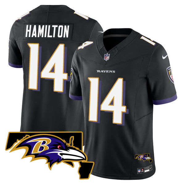 Men's Ravens Maryland Patch Vapor Limited Jersey - All Stitched - Black - Kyle Hamilton — view 1