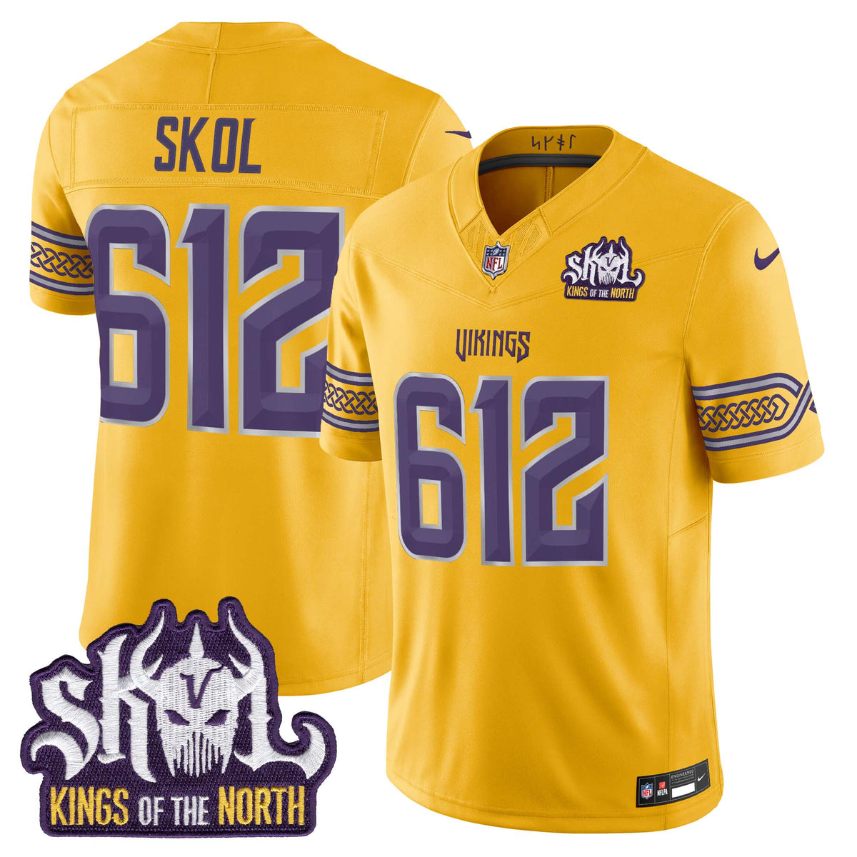 Men's Minnesota Vikings 2026 Rivalries Vapor Limited Jersey - Kings Of The North Patch - All Stitched - Gold - Skol 612 — view 1