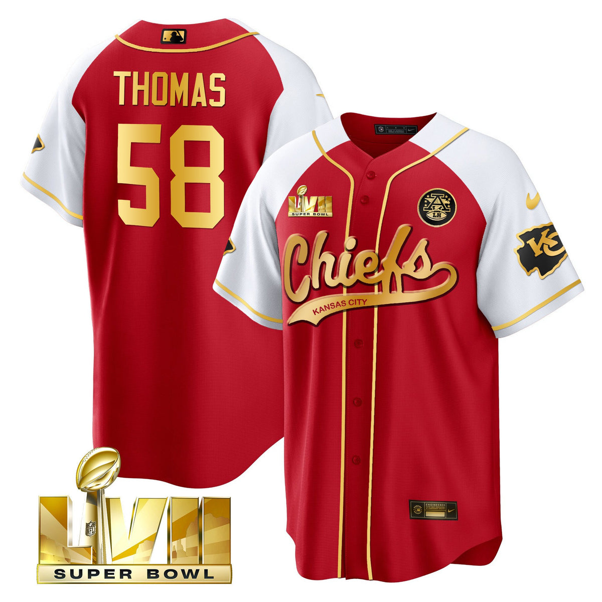 Men's Chiefs Super Bowl LVII Alternate Cool Base Jersey - All Stitched - Red Gold - Derrick Thomas — view 1