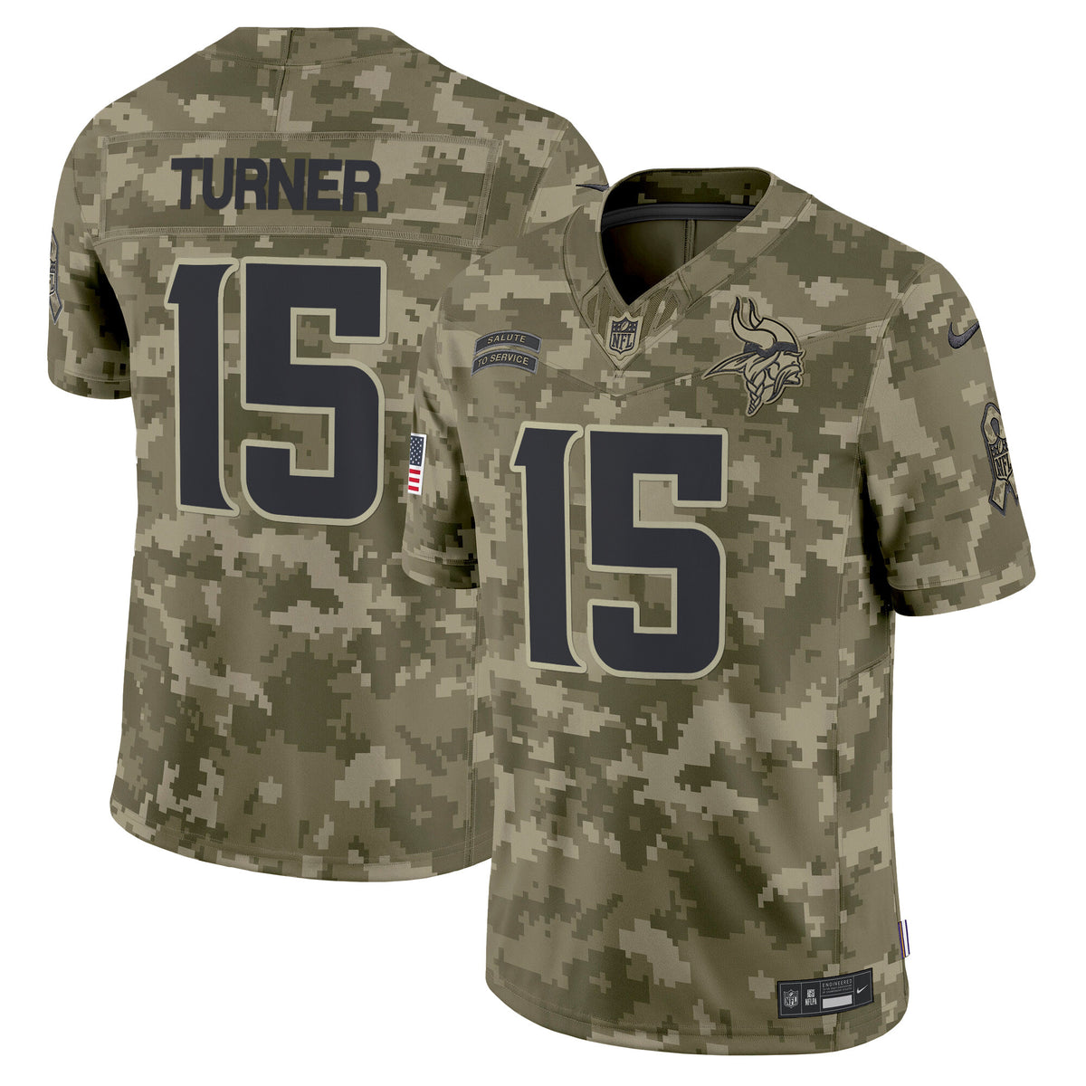 Men's Minnesota Vikings 2024 Salute to Service Vapor Limited Jersey - All Stitched - Olive Camo - Dallas Turner — view 1