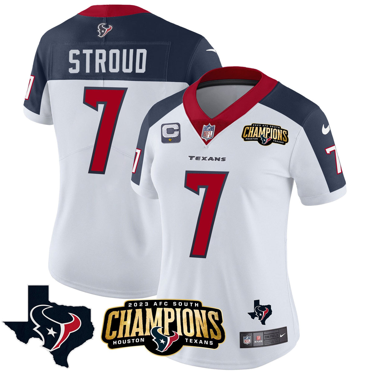 Women's Houston Texans 2023 AFC South Champions Patch Vapor Jersey - All Stitched - Inverted - C.J. Stroud — view 1