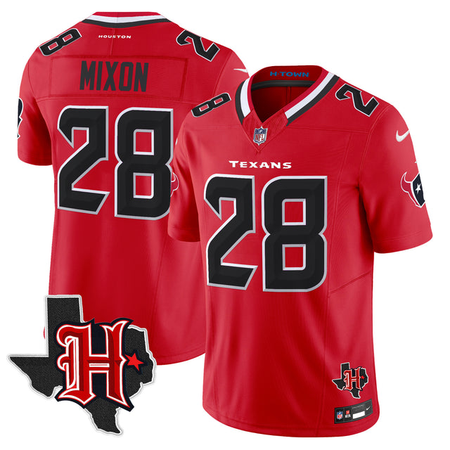 Men's Houston Texans 2024 Texas Patch Vapor Limited Jersey V5 - All Stitched - Red - Joe Mixon — view 1
