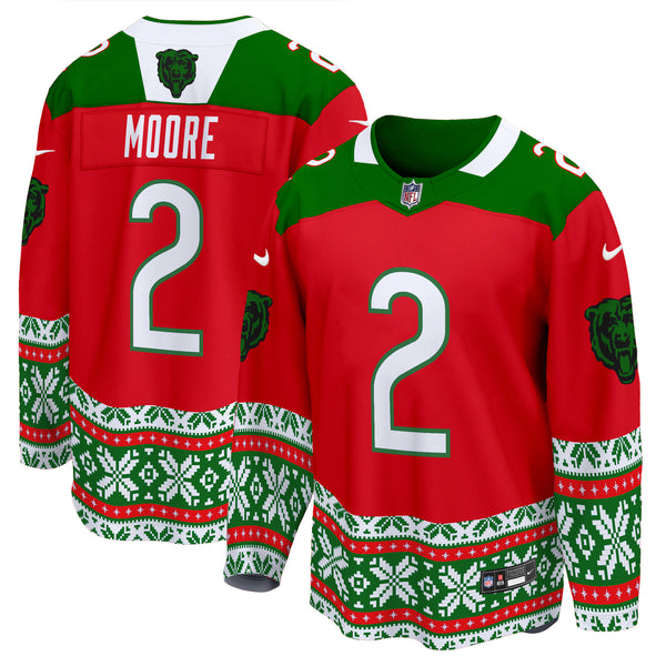 Men's Bears 2024 Christmas Premier Breakaway Jersey - All Printed - Red - D.J. Moore — view 1
