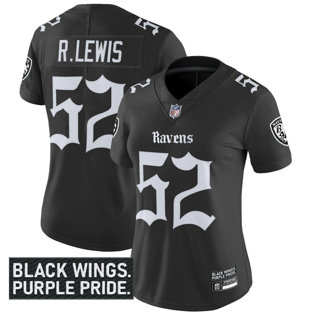 Women's Baltimore Ravens 'Gothic Nevermore Edition' Vapor Limited Jersey - All Stitched - Black - Ray Lewis — view 1