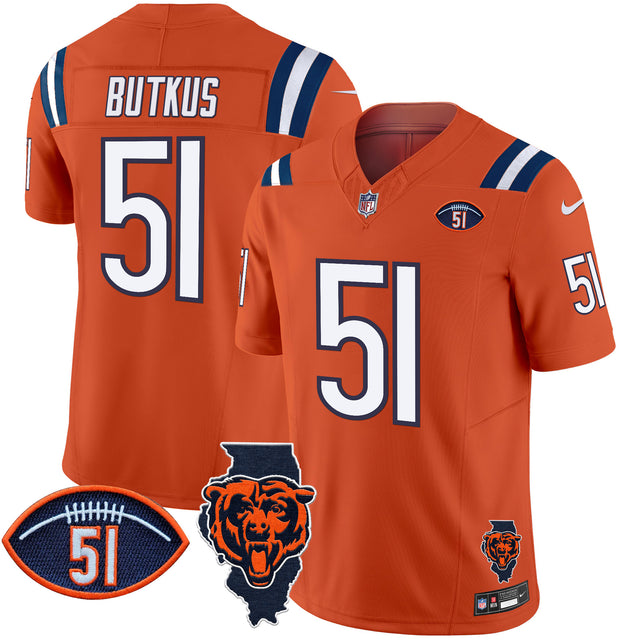 Men's Bears Illinois Patch Vapor Limited Jersey V2 - All Stitched - Orange - Dick Butkus — view 1