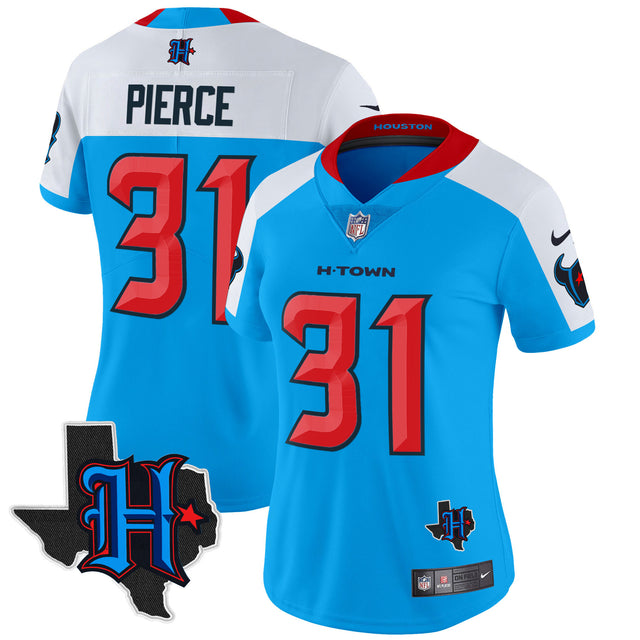 Women's Houston Texans 2024 Texas Patch Vapor Limited Jersey V2 - All Stitched - Blue Alternate - Dameon Pierce — view 1