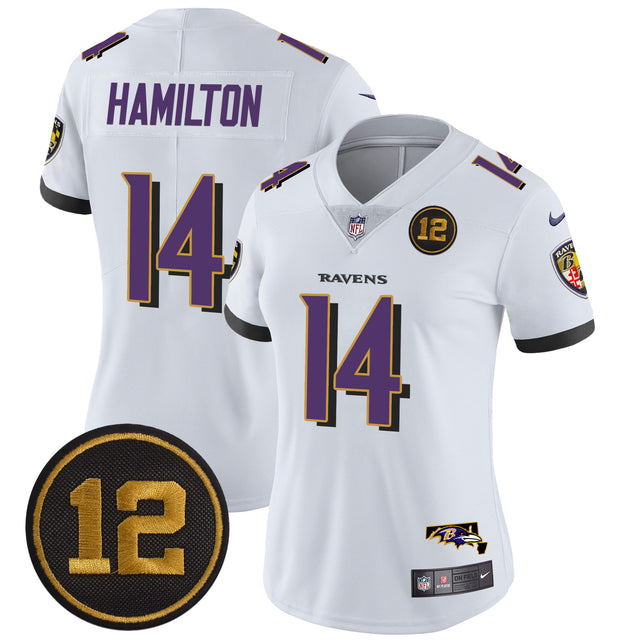 Women's Ravens Jacoby Jones Patch Vapor Limited Jersey - All Stitched - White - Kyle Hamilton — view 1