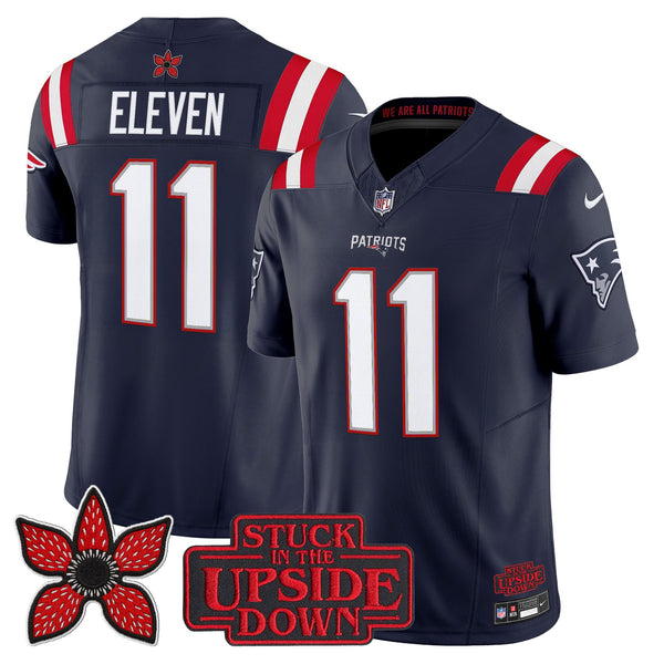 Men's New England Patriots 'Stranger Things Edition' Vapor Limited Jersey V2 - All Stitched - Navy - #11 Eleven — view 1