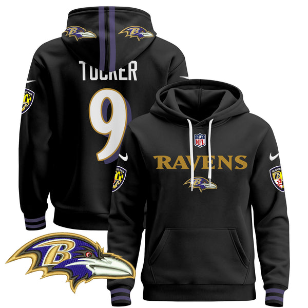 Men's Baltimore Ravens 2024 Pullover Hoodie V3 - All Stitched - Black - Justin Tucker — view 1