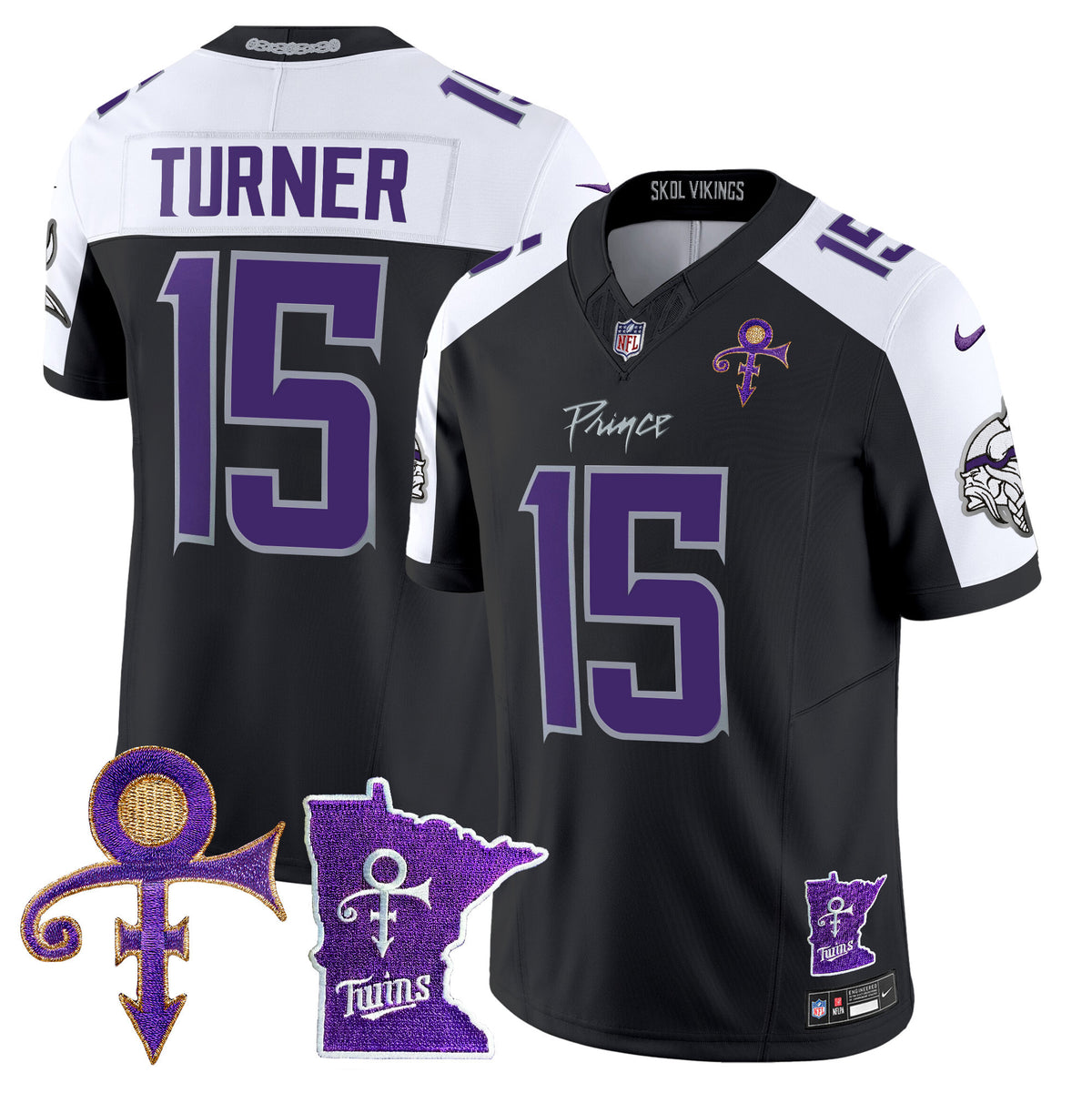 Men's Minnesota Vikings 2024 Prince Vapor Limited Jersey V2 - All Stitched - Black Alternate - Dallas Turner — view 1