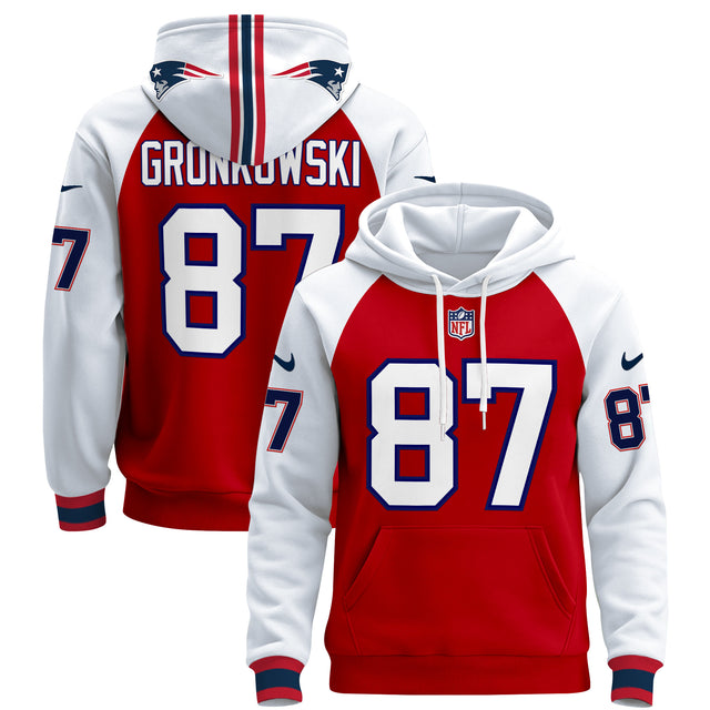 Men's New England Patriots 2024 Pullover Hoodie - All Stitched - Red Alternate - Rob Gronkowski — view 1