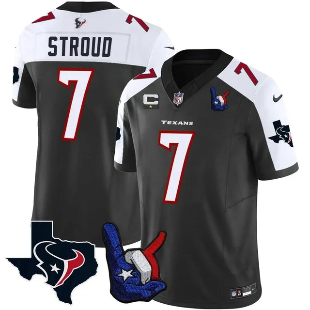 CJ Stroud Houston Texans Hand Sign Throwing Up The H Vapor Jersey - All Stitched - Black Alternate — view 1