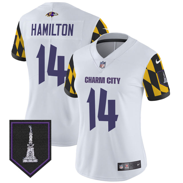 Women's Ravens City Edition Patch Vapor Limited Jersey - All Stitched - White - Kyle Hamilton — view 1