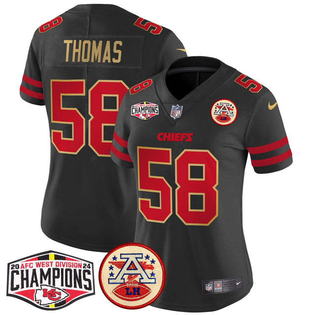 Women's Chiefs 2024 AFC West Division Champions Patch Vapor Limited Jersey - All Stitched - Gold Trim - Derrick Thomas — view 1