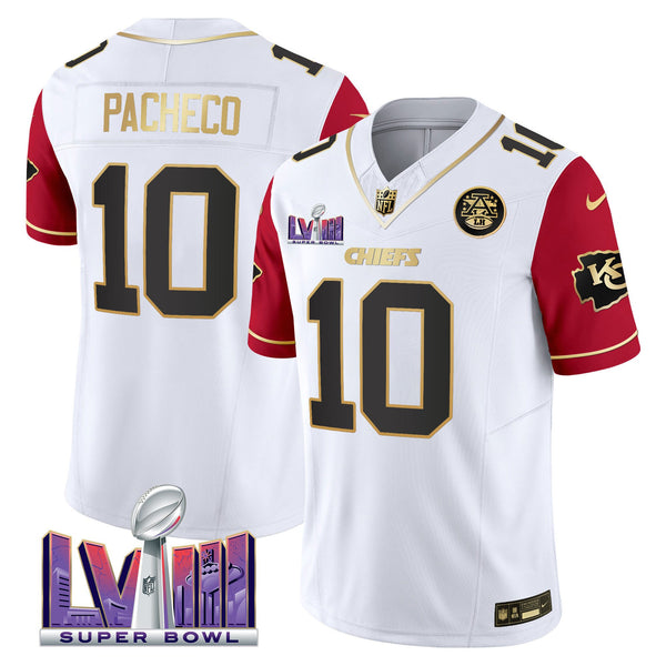 Men's Chiefs Super Bowl LVIII Patch Vapor Jersey V4 - All Stitched - Color Sleeves - Isiah Pacheco — view 1