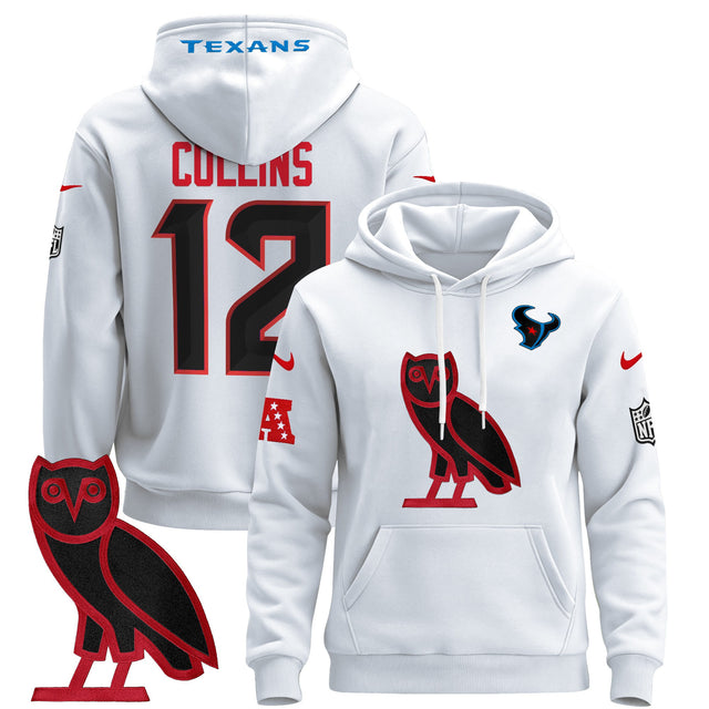 Men's Houston Texans OVO 2024 Pullover Hoodie - All Stitched - White - Nico Collins — view 1