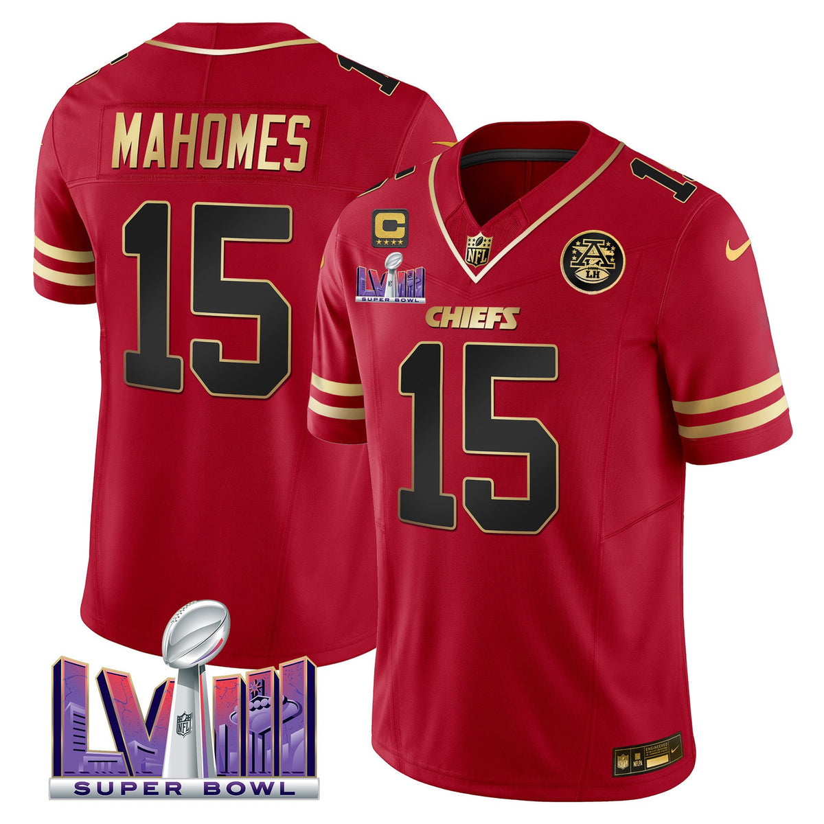 Men's Chiefs Super Bowl LVIII Patch Vapor Jersey - All Stitched - Black Red - Patrick Mahomes — view 1