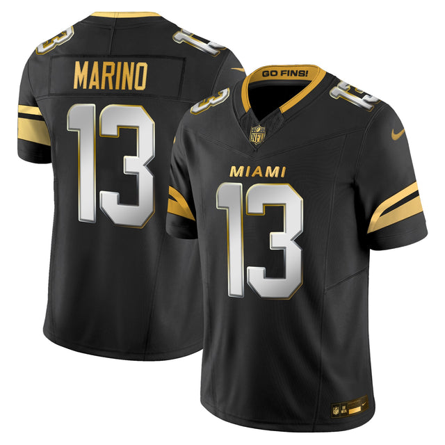 Men's Miami Dolphins 2025 Rivalries Gold Vapor Limited Jersey - All Stitched - Black Limited - Dan Marino — view 1