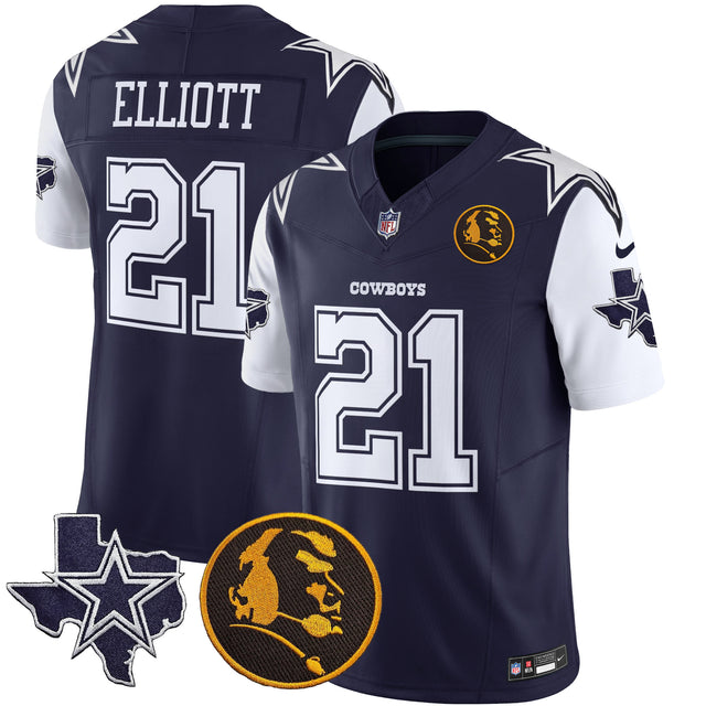Men's Cowboys Texas & John Madden Patch Vapor Limited Jersey - All Stitched - Navy - Ezekiel Elliott — view 1