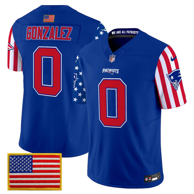 Christian Gonzalez #0 New England Patriots Royal Jersey - All Stitched - Royal — view 1