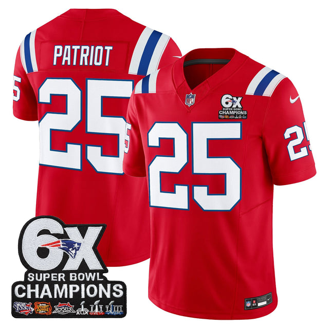 Men's New England Patriots 6-Time Champions Patch Vapor Limited Jersey - All Stitched - Red - #25 Patriot — view 1