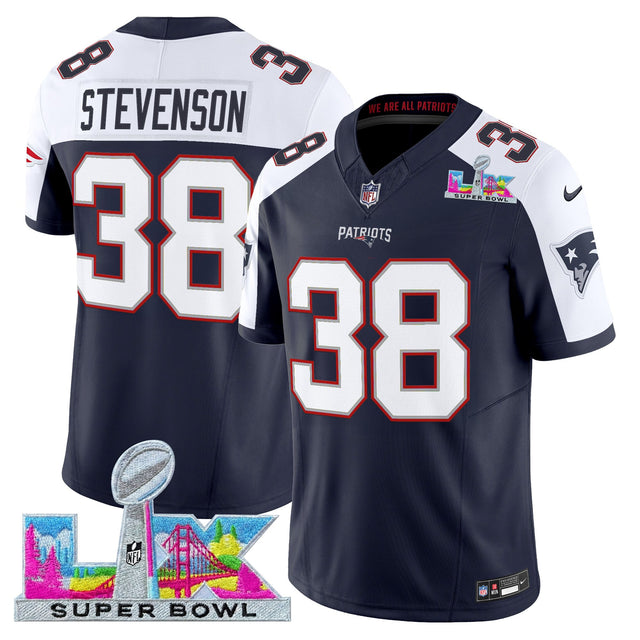 Men's New England Patriots Super Bowl LX Vapor Limited Jersey - All Stitched - Navy Alternate - Rhamondre Stevenson — view 1