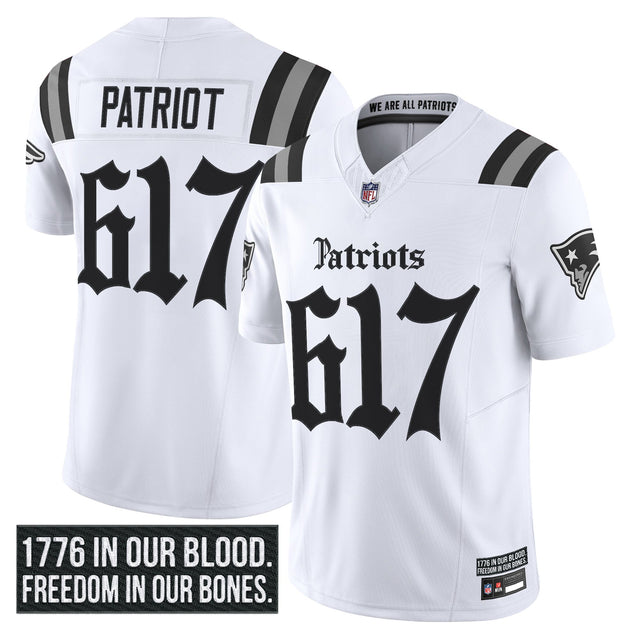 Men's New England Patriots 'Gothic Revolution Edition' Vapor Limited Jersey - All Stitched - White - Patriot 617 — view 1