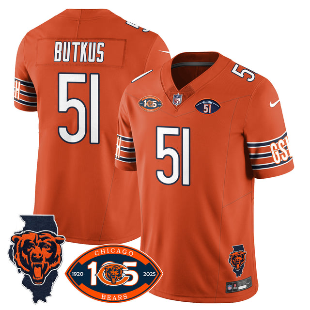 Men's Bears 1920-2025 The Bears Vapor Limited Jersey - All Stitched - Orange - Dick Butkus — view 1