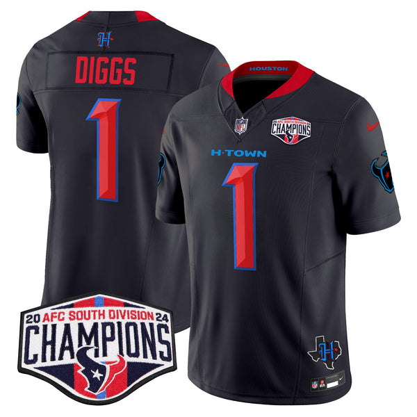 Men's Houston Texans 2024 AFC South Division Champions Patch Vapor Limited Jersey - All Stitched - Navy Limited - Stefon Diggs — view 1