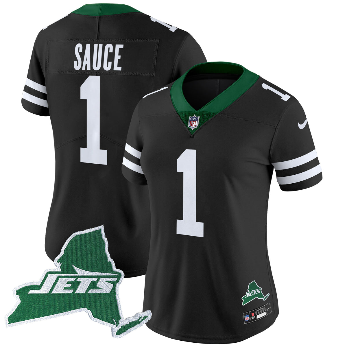 Women's New York Jets Home Patch Vapor Legacy Limited Jersey - All Stitched - Black - Ahmad Sauce — view 1