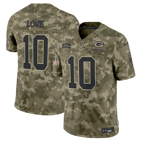 Men's Green Bay Packers 2024 Salute to Service Vapor Limited Jersey - All Stitched - Olive Camo - Jordan Love — view 1
