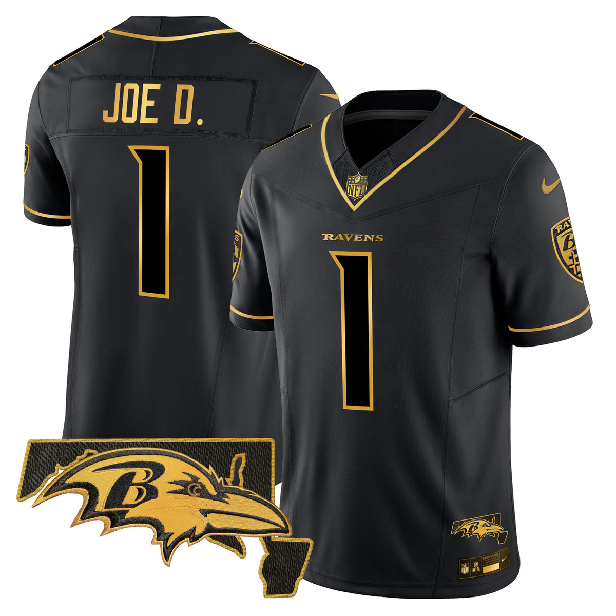 Men's Ravens 2024 Gold Vapor Limited Jersey - All Stitched - Black Gold - Joe D — view 1