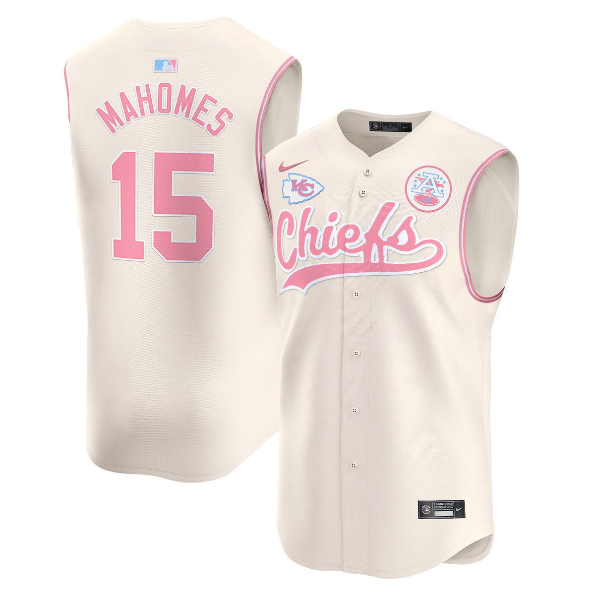 Unisex Chiefs Taylor Swift Bubblegum Pink Vapor Premier Sleeveless Jersey - All Stitched - Cream - Patrick Mahomes — view 1