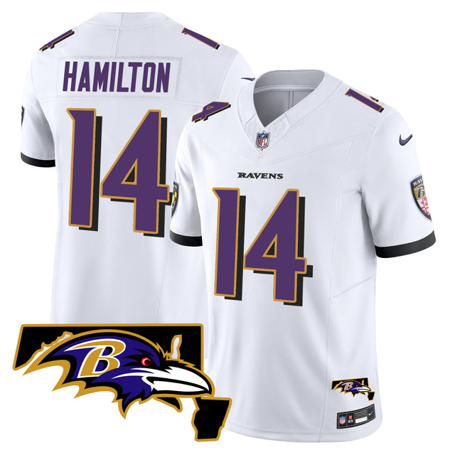 Men's Ravens Maryland Patch Vapor Limited Jersey - All Stitched - White - Kyle Hamilton — view 1