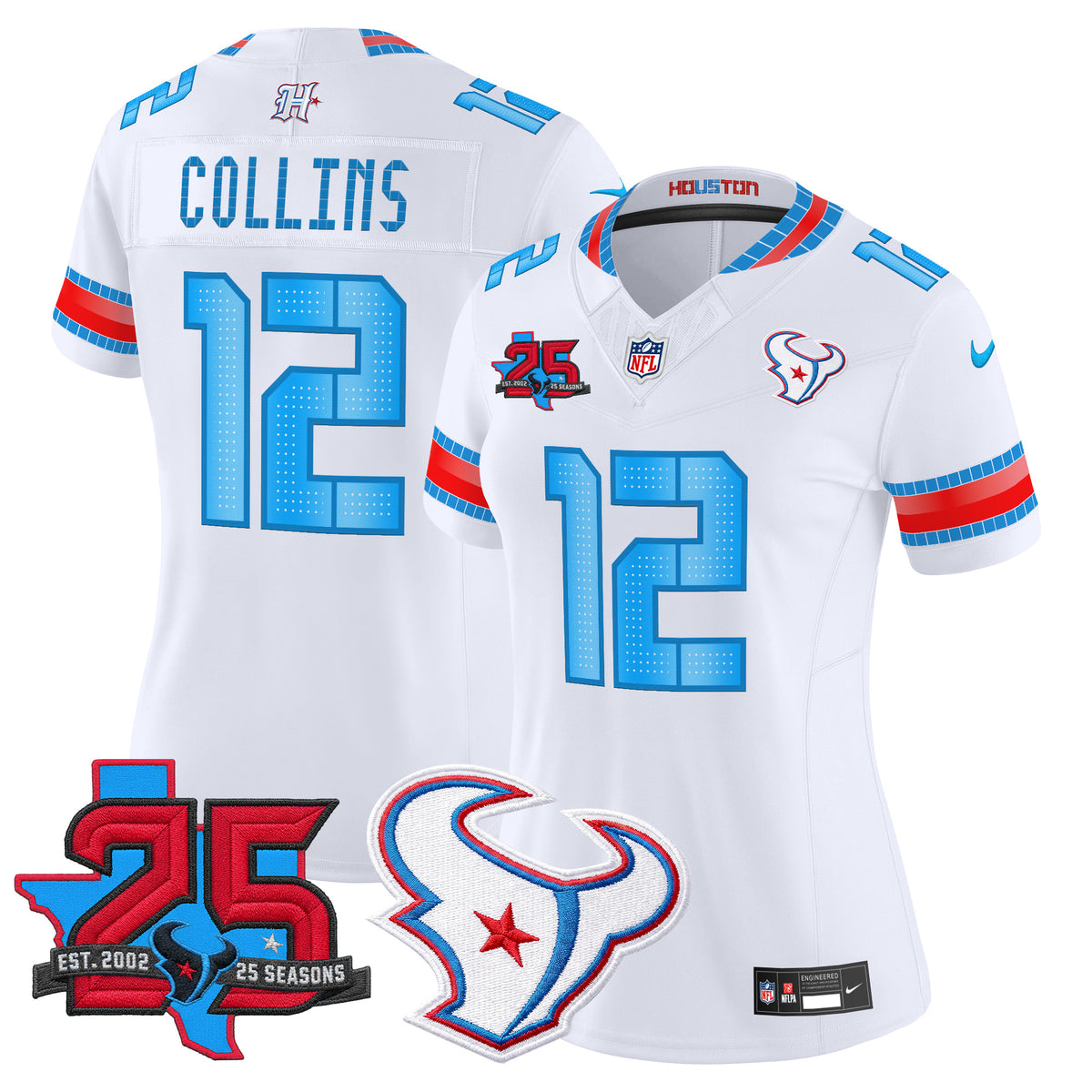 Women's Houston Texans 2026 Rivalries Vapor Limited Jersey - 25th Year Anniversary Patch - All Stitched - White - Nico Collins — view 1