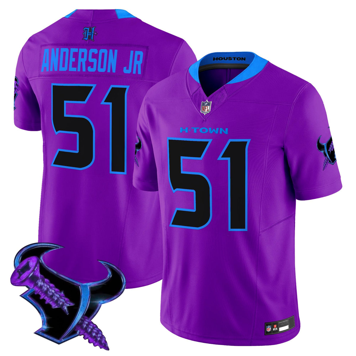 Men's Houston Texans 2025 DJ Screw Vapor Limited Jersey - All Stitched - Purple - Will Anderson Jr ~5693911 — view 1