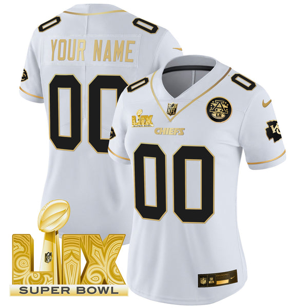 Chiefs Super Bowl LIX Patch Gold Vapor Limited Custom Jersey - All Stitched - White Gold — view 1