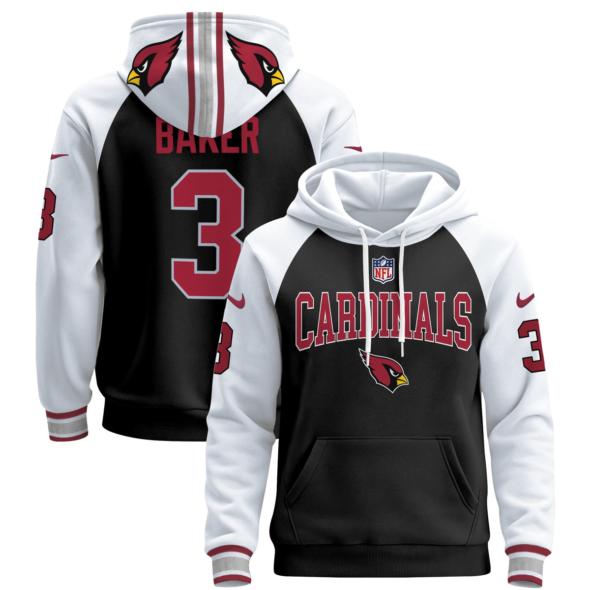 Men's Arizona Cardinals 2024 Pullover Hoodie V2 - All Stitched - Black Alternate - Budda Baker — view 1