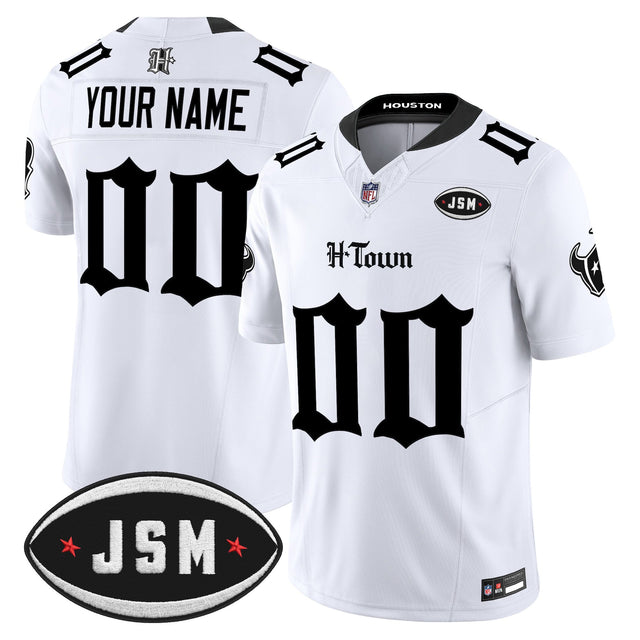 Houston Texans Janice McNair Memorial Patch Vapor Limited Custom Jersey - Gothic Edition - All Stitched - White — view 1