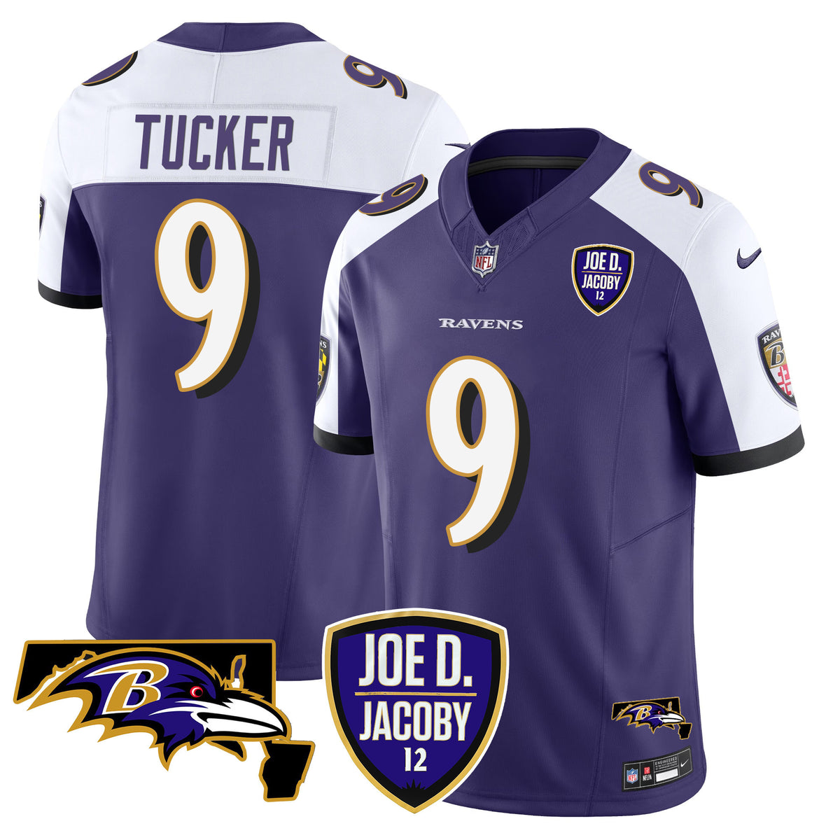 Men's Ravens Joe D & Jacoby Patch Vapor Limited Jersey - All Stitched - Purple Alternate - Justin Tucker — view 1