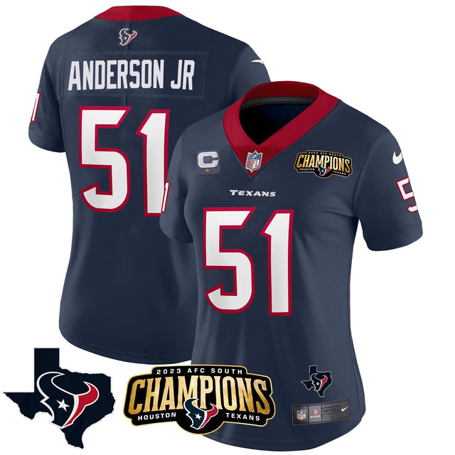 Women's Houston Texans 2023 AFC South Champions Patch Vapor Jersey - All Stitched - Navy - Will Anderson Jr — view 1