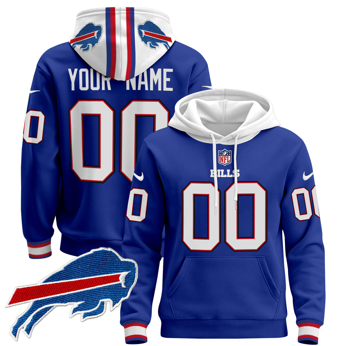 Buffalo Bills 2024 Custom Pullover Hoodie - All Stitched - Royal — view 1