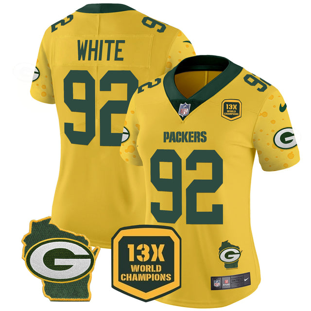 Women's Packers Cheese Vapor Limited Jersey – All Stitched - Gold - Reggie White — view 1