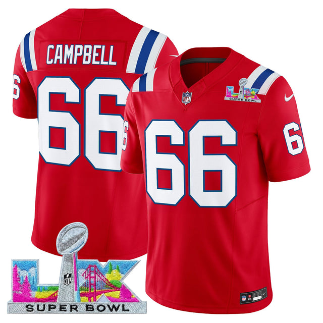Men's New England Patriots Super Bowl LX Vapor Limited Jersey - All Stitched - Red - Will Campbell — view 1