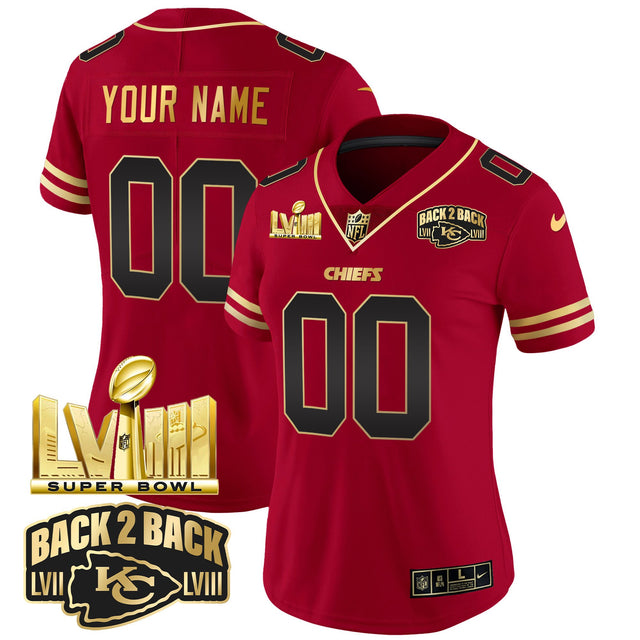 Chiefs Super Bowl LVIII & Back 2 Back Gold Patch Vapor Custom Jersey - All Stitched - Black Red — view 1