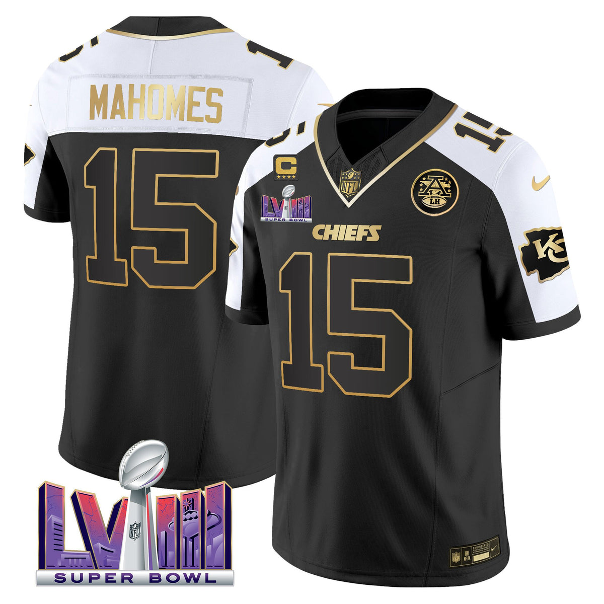 Men's Chiefs Super Bowl LVIII Patch Vapor Jersey V4 - All Stitched - Alternate - Patrick Mahomes — view 1